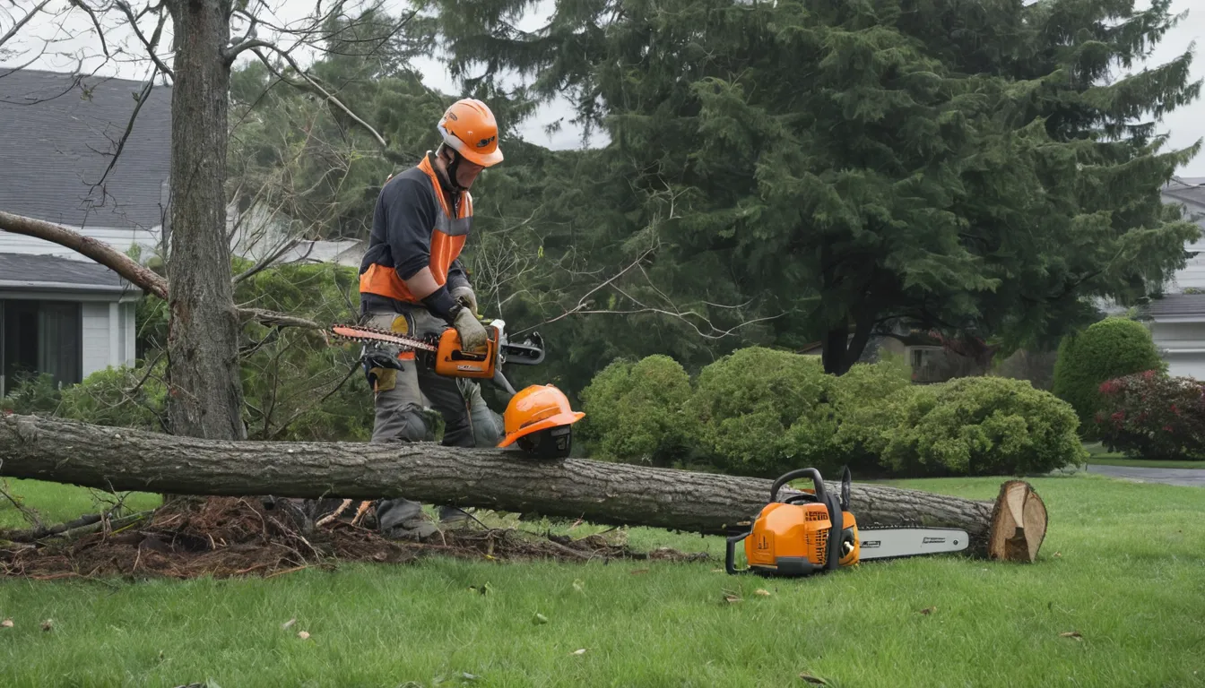 A provider checking a storm-damaged branch in the the Brunswick area